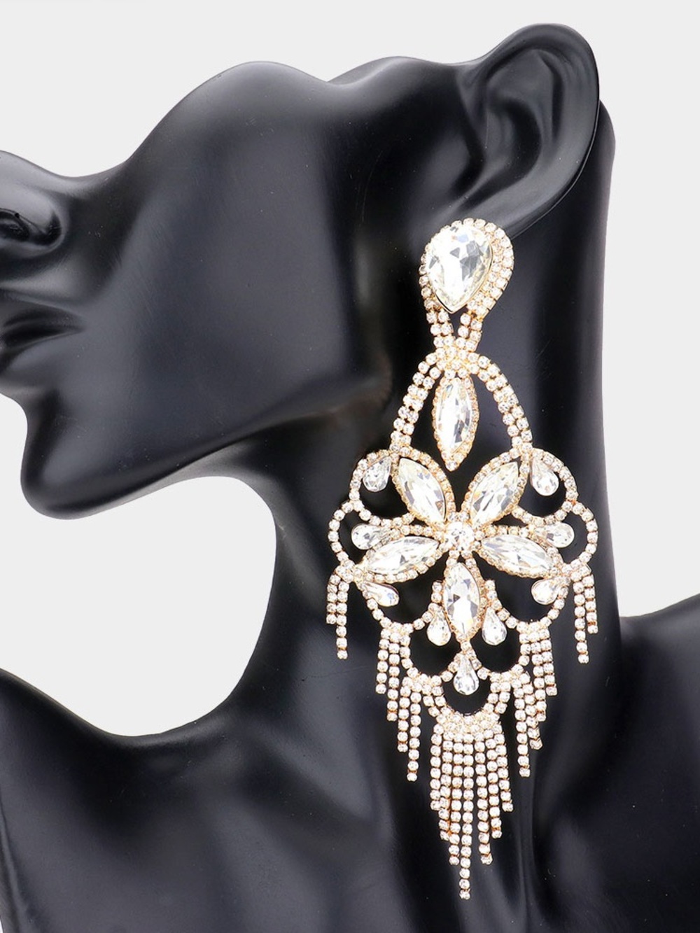 Marquise -Embellished Gold Chandelier Drop Earrings - Picture 2 of 3